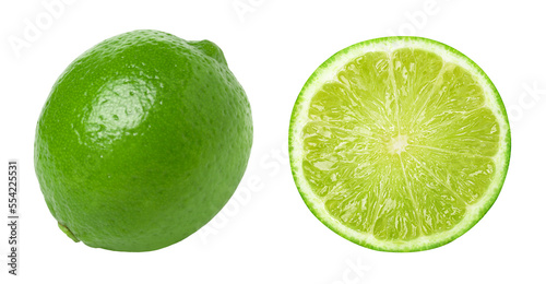 Fresh lime and slice (half) isolated, transparent png, collection, PNG format, cut out.