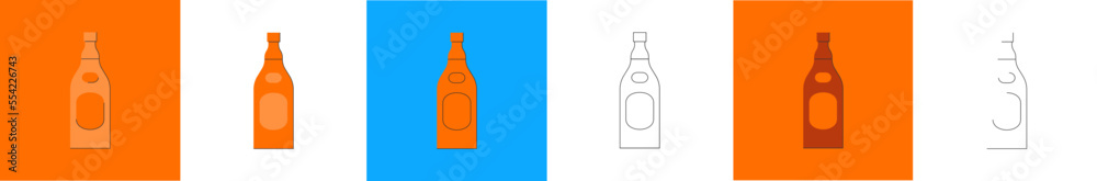 Bottle of cognac, great design for any purposes. Flat style. Party drink concept. Color icon bottle. Simple image shape with a thin line of shadow. Four types of object on different backdrop Bottle of cognac, great design for any purposes. Flat style. Party drink concept. Color icon bottle. Simple image shape with a thin line of shadow. Four types of object on different backdrop