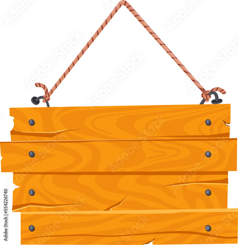 wooden signboard cartoon. old plank banner, vintage frame, rustic rope wooden signboard vector illustration