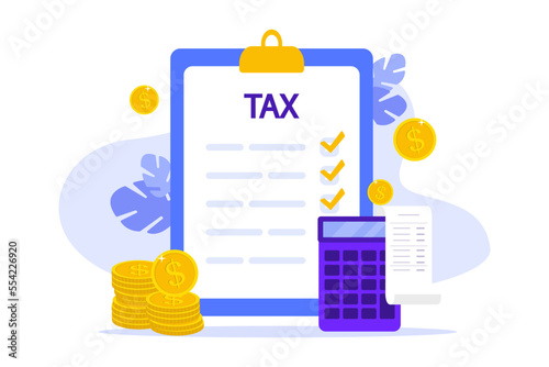 Tax payment, financial revenue, business planning. Accounting, financial management, corporate tax, taxable income concept. Budget planning concept. Payment and debts management