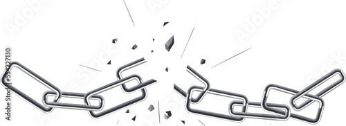 chain broken cartoon. link steel, metal freedom, connection strong, strength break, power iron, weak chain broken vector illustration