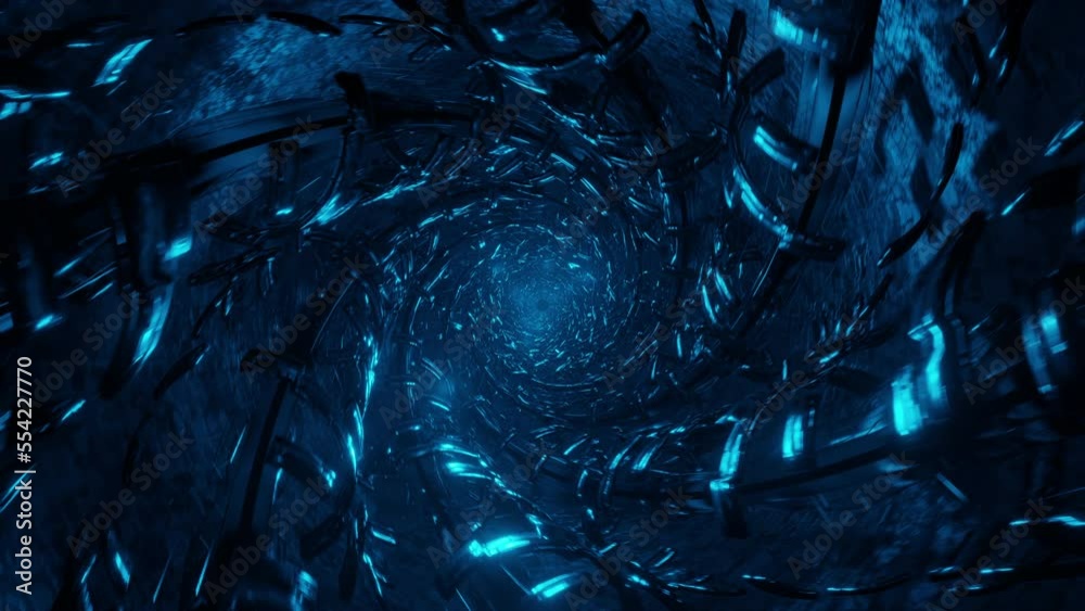 Camera movement in a tunnel with swirling lights. Flashing to the beat of the music lights in the tunnel. vj loop