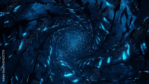 Camera movement in a tunnel with swirling lights. Flashing to the beat of the music lights in the tunnel. vj loop