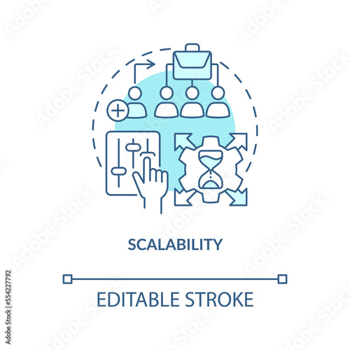 Scalability turquoise concept icon. Outstaffing advantage for business abstract idea thin line illustration. Demand. Isolated outline drawing. Editable stroke. Arial, Myriad Pro-Bold fonts used