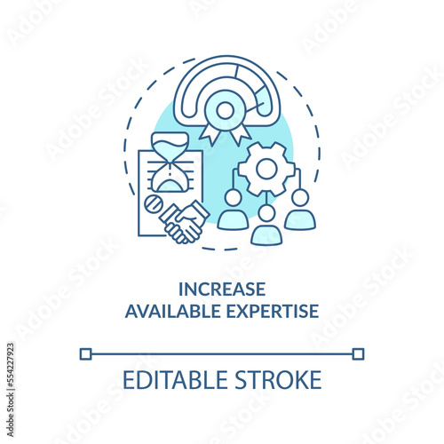 Increase available expertise turquoise concept icon. Business outsourcing reason abstract idea thin line illustration. Isolated outline drawing. Editable stroke. Arial, Myriad Pro-Bold fonts used