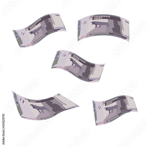 Congolese Franc Vector Illustration. Congo money set bundle banknotes. Falling, flying money 10000 CDF. Flat style. Isolated on white background. Simple minimal design. photo