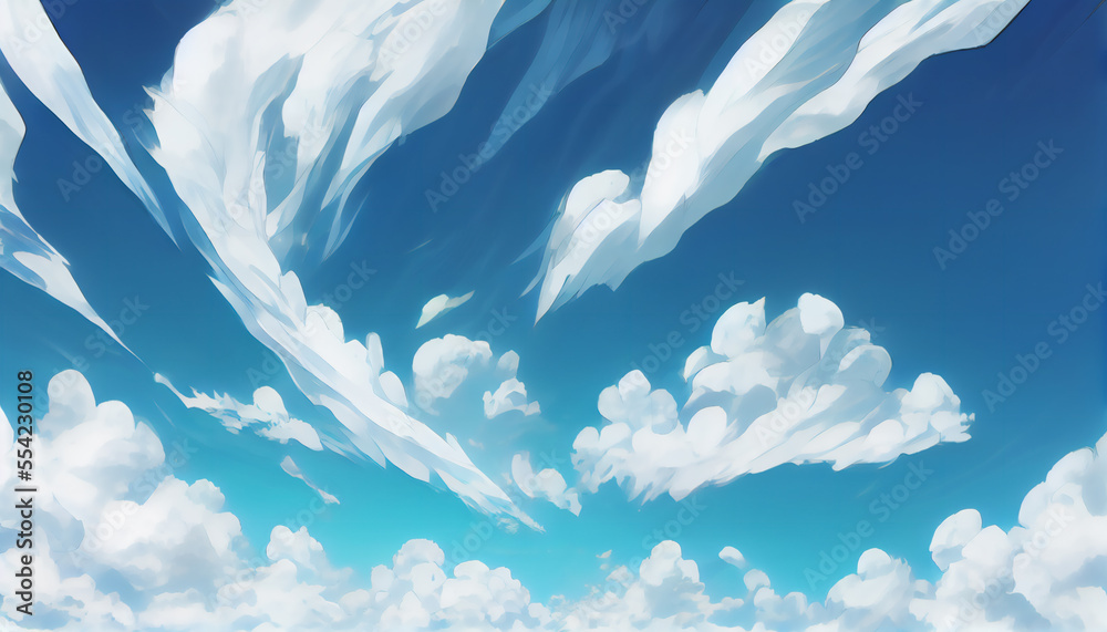 Anime style painting of a blue sky with clouds and a boat 28289850 Stock  Photo at Vecteezy