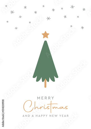 christmas postcard with abstract fir tree design