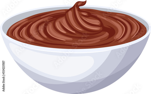 chocolate paste bowl cartoon. spread hazelnut, food sweet, brown cream, cocoa dessert, nut tasty, sauce ingredient, creamy chocolate paste bowl vector illustration