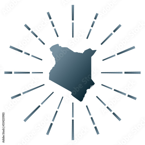 Kenya gradiented sunburst. Map of the country with colorful star rays. Kenya illustration in digital, technology, internet, network style. Vector illustration.