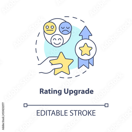 Rating upgrade concept icon. Company trustworthiness. Importance of online reviews abstract idea thin line illustration. Isolated outline drawing. Editable stroke. Arial, Myriad Pro-Bold fonts used