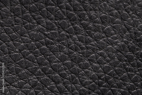 Black artificial or synthetic leather background with neat texture and copy space