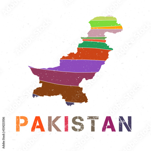 Pakistan map design. Shape of the country with beautiful geometric waves and grunge texture. Powerful vector illustration.