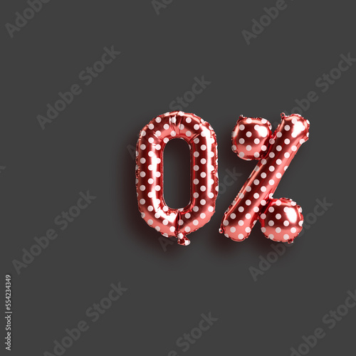 3d illustration of 0 percent balloons for sale valentines day products isolated on background