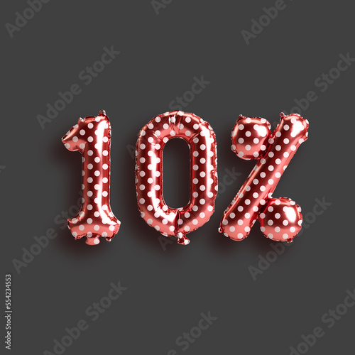 3d illustration of 10 percent balloons for sale valentines day products isolated on background