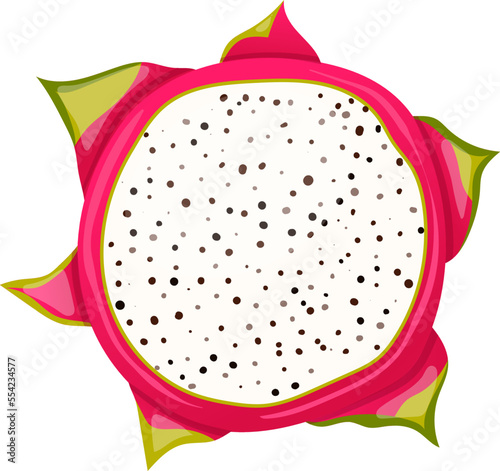 dragon fruit cut cartoon. red, pitaya, food pink, tropical healthy, organic exotic, pitahaya sweet dragon fruit cut vector illustration