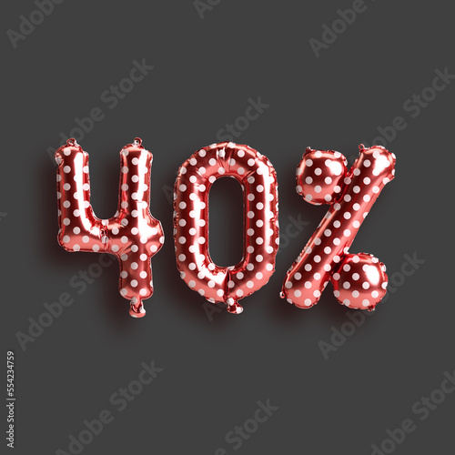3d illustration of 40 percent balloons for sale valentines day products isolated on background
