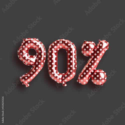 3d illustration of 90 percent balloons for sale valentines day products isolated on background