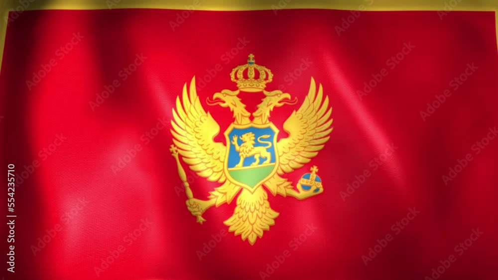 Animation of the Montenegrin flag. 4K. Montenegro flag flying, 3D flag render animation Animation of the Montenegrin flag. 4K. Montenegro flag flying, 3D flag render animation