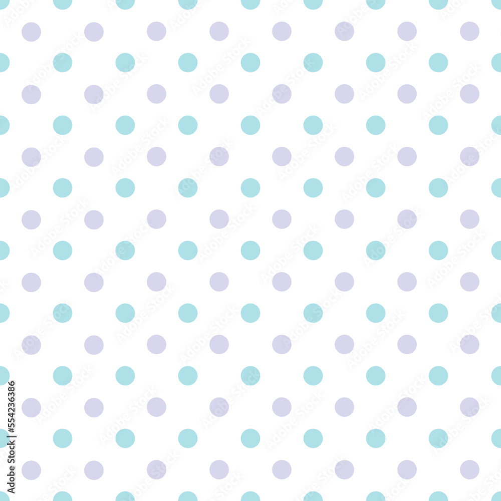 Vector seamless pattern with blue and purple polka dots on white background	