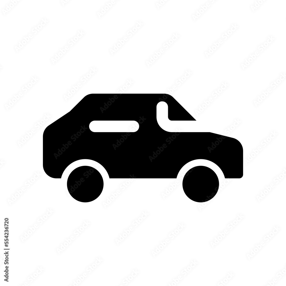 Automobile black glyph ui icon. Driving car. Passenger vehicle. Transportation. User interface design. Silhouette symbol on white space. Solid pictogram for web, mobile. Isolated vector illustration