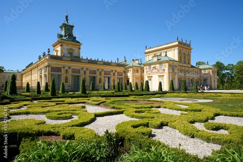 Historical palace at garden in Wilanow in Warsaw city of Poland photo