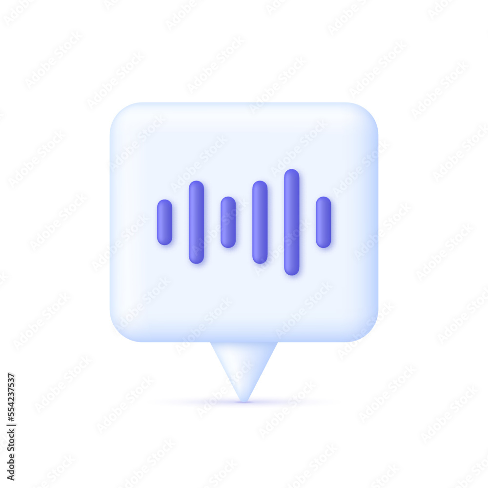 3D Sound wave on Speech Bubble. Audio chat element. Message bubble for social media. 3D Sound wave on Speech Bubble. Audio chat element. Message bubble for social media.