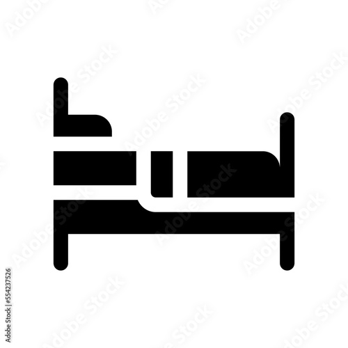 Finding bed to sleep black glyph ui icon. Hotel room. Homeless shelter. User interface design. Silhouette symbol on white space. Solid pictogram for web, mobile. Isolated vector illustration