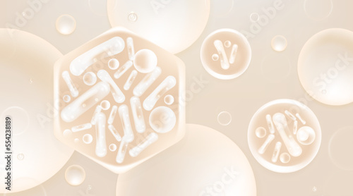 Probiotic and Hyaluronic acid skin solutions ad, white collagen, and vitamin serum drops with cosmetic advertising background ready to use illustration vector.	