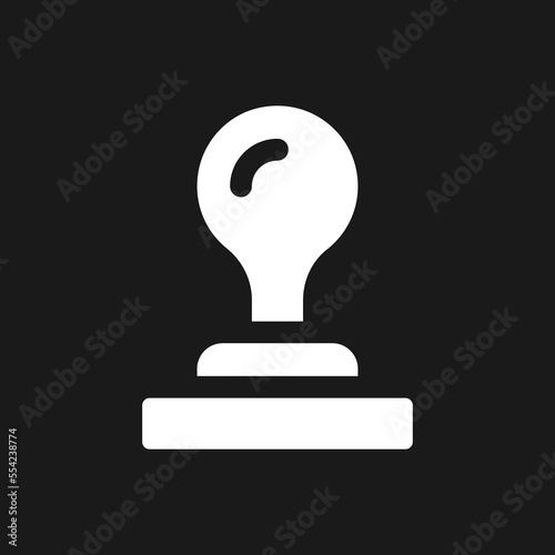 Stamp dark mode glyph ui icon. Document verification. Quality control. User interface design. White silhouette symbol on black space. Solid pictogram for web, mobile. Vector isolated illustration