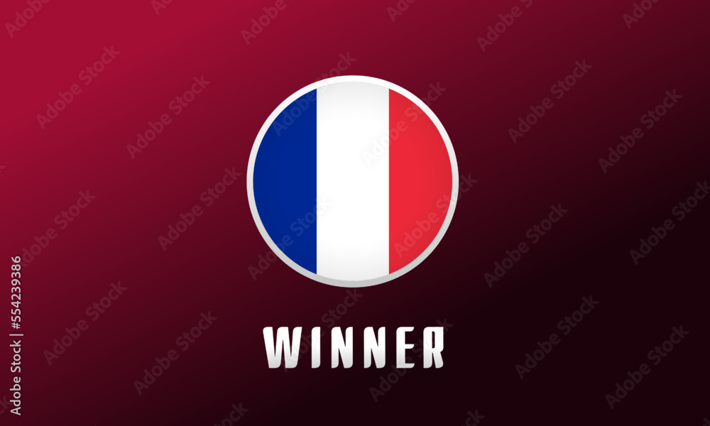 France is the winner, flag round emblem. Football background with French national flag logo. Sport vector Illustration for tournament design or competition calendar France is the winner, flag round emblem. Football background with French national flag logo. Sport vector Illustration for tournament design or competition calendar