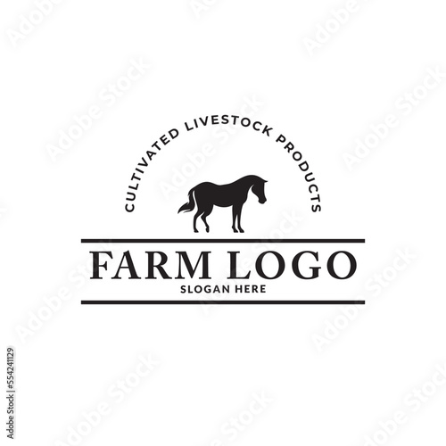 Vector illustration with cow, pig,horse, goat,rabbit and chicken Farm pattern with farm animals and leaves. Green logo for agricultural company.
