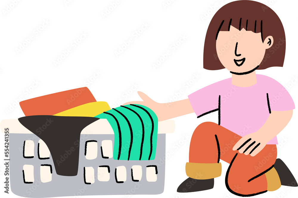 Asian Girl Folding and Drying Clothes Asian Girl Folding and Drying Clothes
