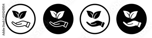 Leaf on hand icon. Organic icon, vector illustration