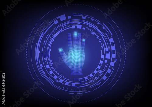 Futuristic hand scan recognition technology . Biometric data security concept. Vector illustration.