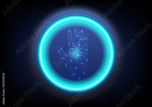 Futuristic hand scan recognition technology . Biometric data security concept.