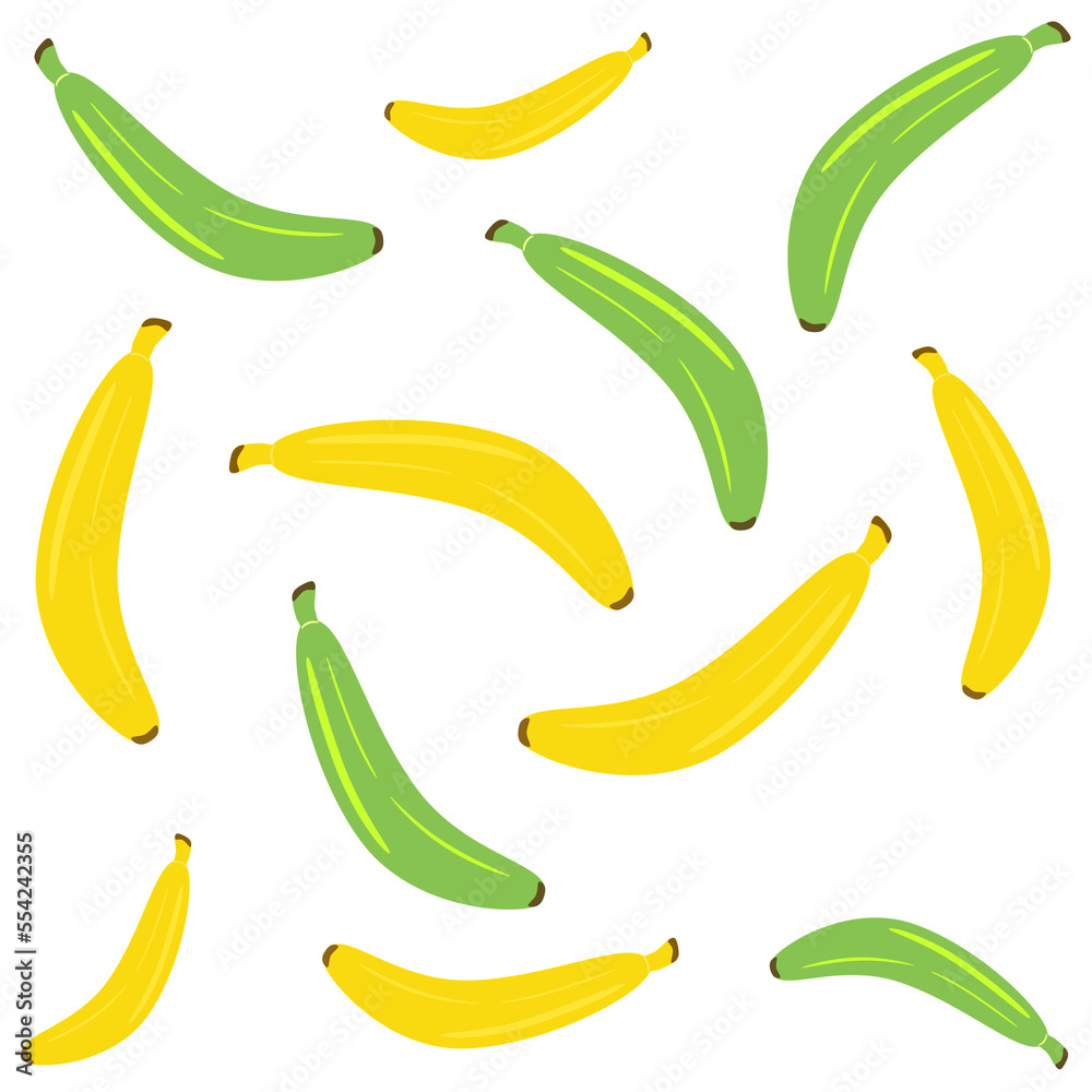  illustrazione con ripetizione di banane gialle e verdi su sfondo trasparente