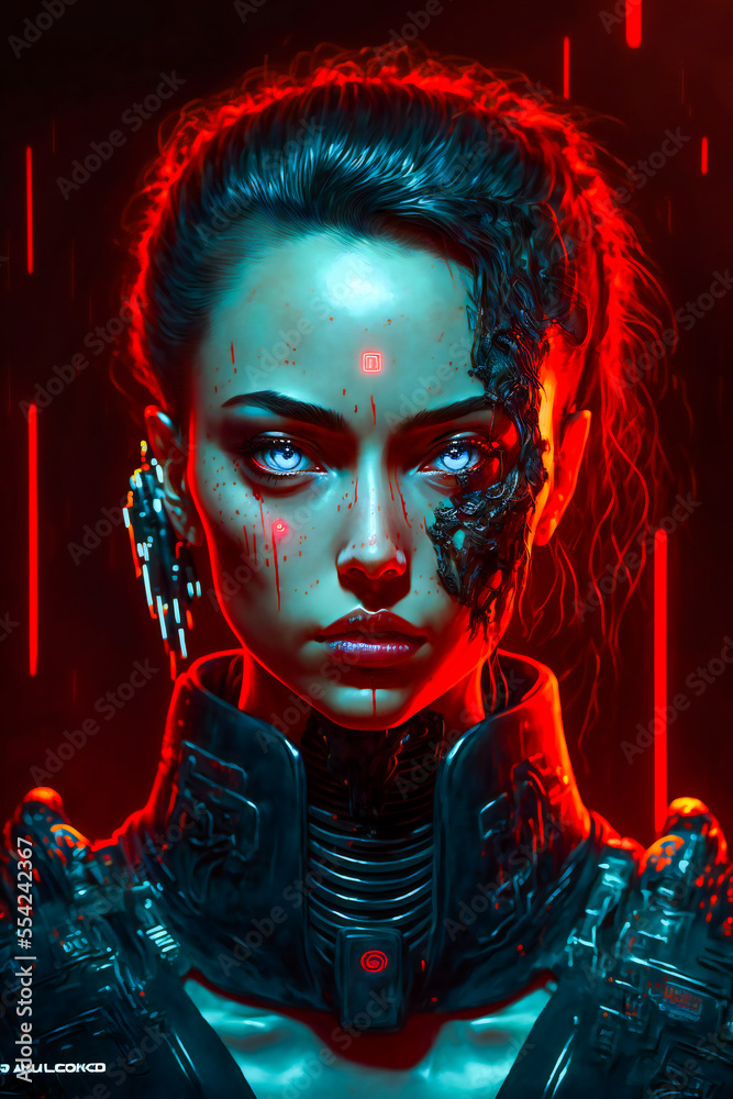 Futuristic Cyberpunk Girl.  Image created with Generative AI technology.