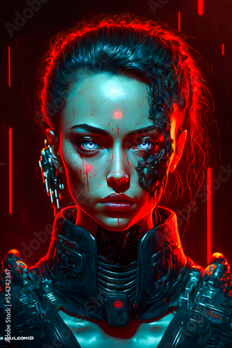 Futuristic Cyberpunk Girl. Image created with Generative AI technology.