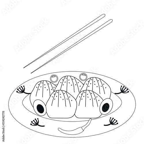 Khinkali traditional georgian dish silhouette on plate vector illustration.