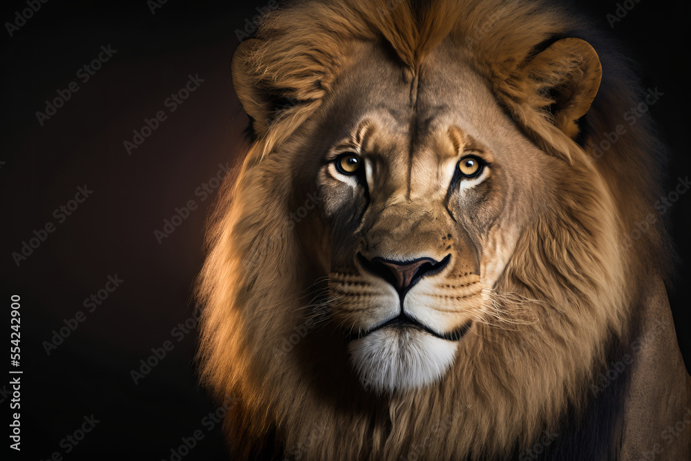 Portrait of a lion with a dark background