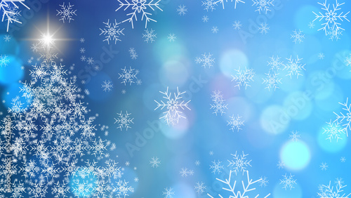 blue christmas background with christmas tree bokeh and snowflake effect © Kal El BSF