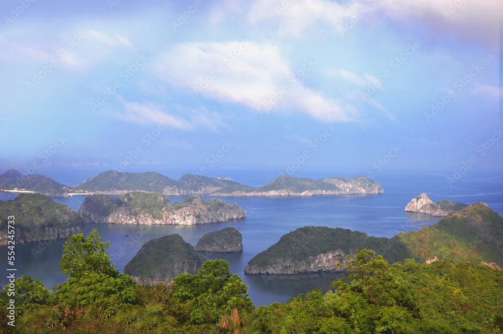 group of rocky islands in ha long bay