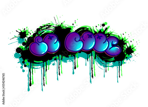 So cool  lettering grunge graffiti style. Bubble letters with blobs and smudges. Bright color lighting effect trendy vector illustration isolated on white background. 