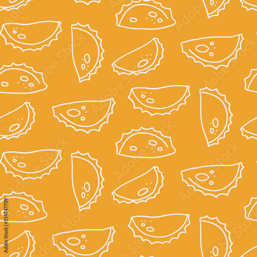 Empanada seamless doodle pattern, linear simple hand drawn vector illustration