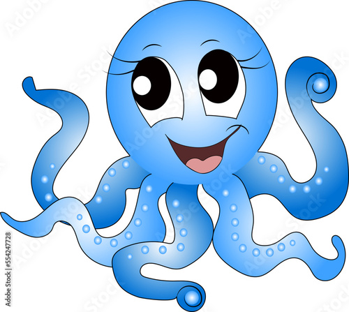 The octopus is an animal from the genus of marine cephalopods with a bag-like body and eight long tentacles with suction cups. cartoon