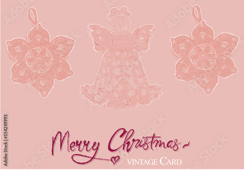 Lacy Christmas ornaments decorations vector vintage card