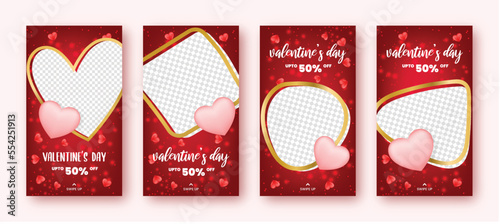Happy valentine day story and my day template for social media with photo frame. Vector illustration