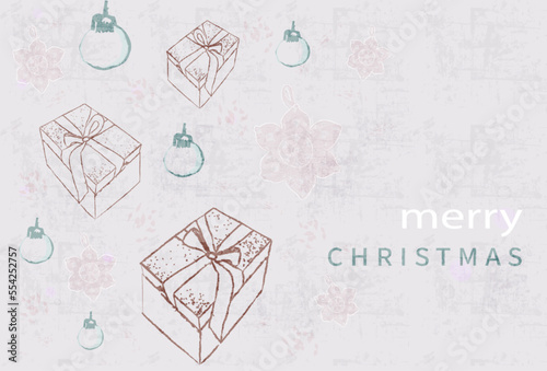 Merry Christmas vintage card with toys and gift boxes Vector