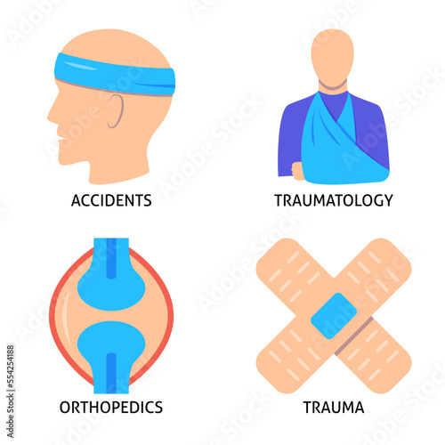 Traumatology and orthopedics icon set